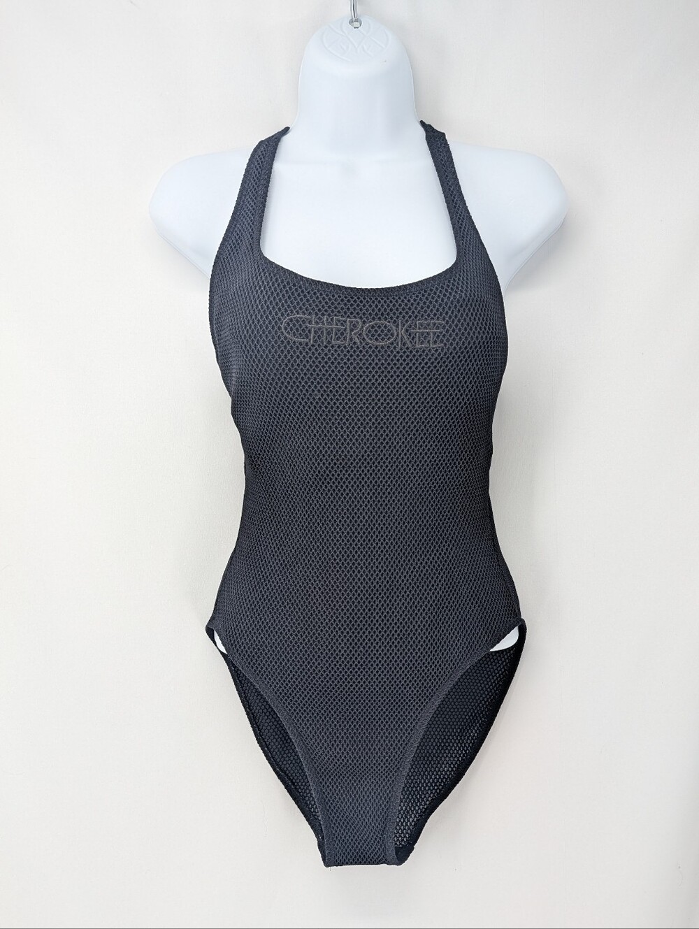 Vintage 90s Cherokee One Piece Mesh Fishnet Swimsuit Cheeky High Waist Size 10 - Picture 2 of 12